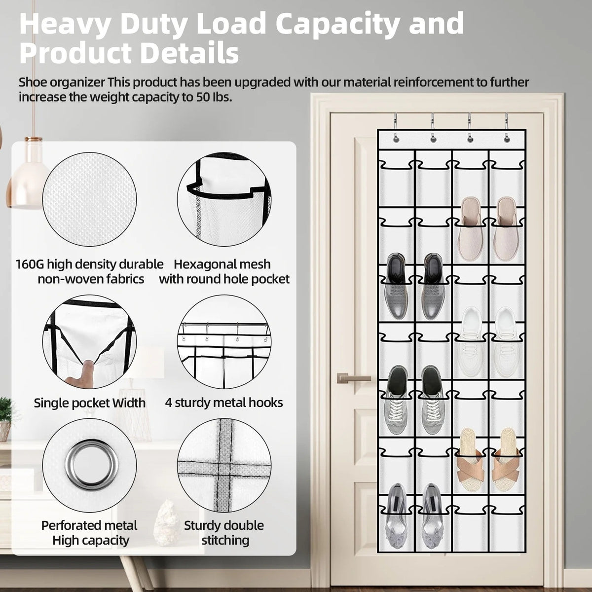 BRAND NEW ~ Over the Door Shoe Organizer 28 Breathable Pockets Hanging Storage