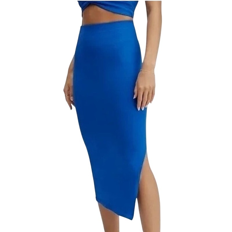 NWT ~ Sexy FABLETICS Bright Blue Long Body Hugging Activewear Slit Skirt MEDIUM