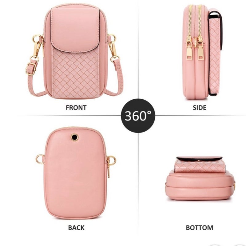 BRAND NEW ~ Small Pink Crossbody Phone Bag Card Slots Headphone Spot Double Zip