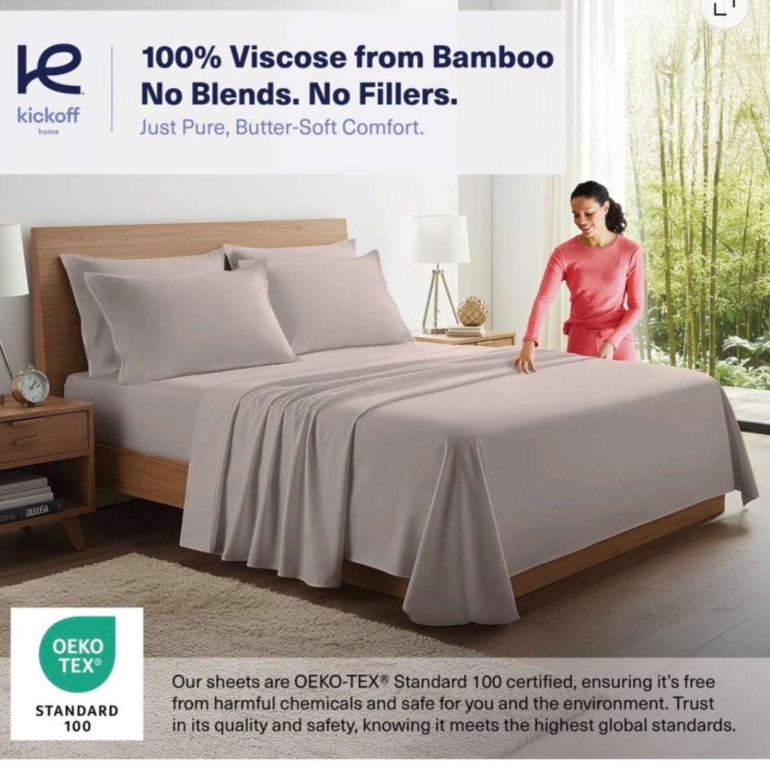 BRAND NEW 3pc Twin Size Gray Mist 100% Organic Bamboo Viscose Cooling Sheet Set
