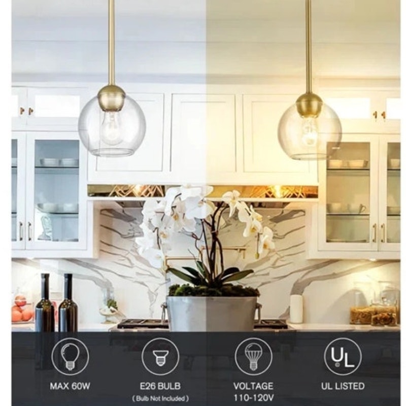 NWT ~ Daemar 1 Light Single Globe Gold Modern Farmhouse Dimmable Pendant Light