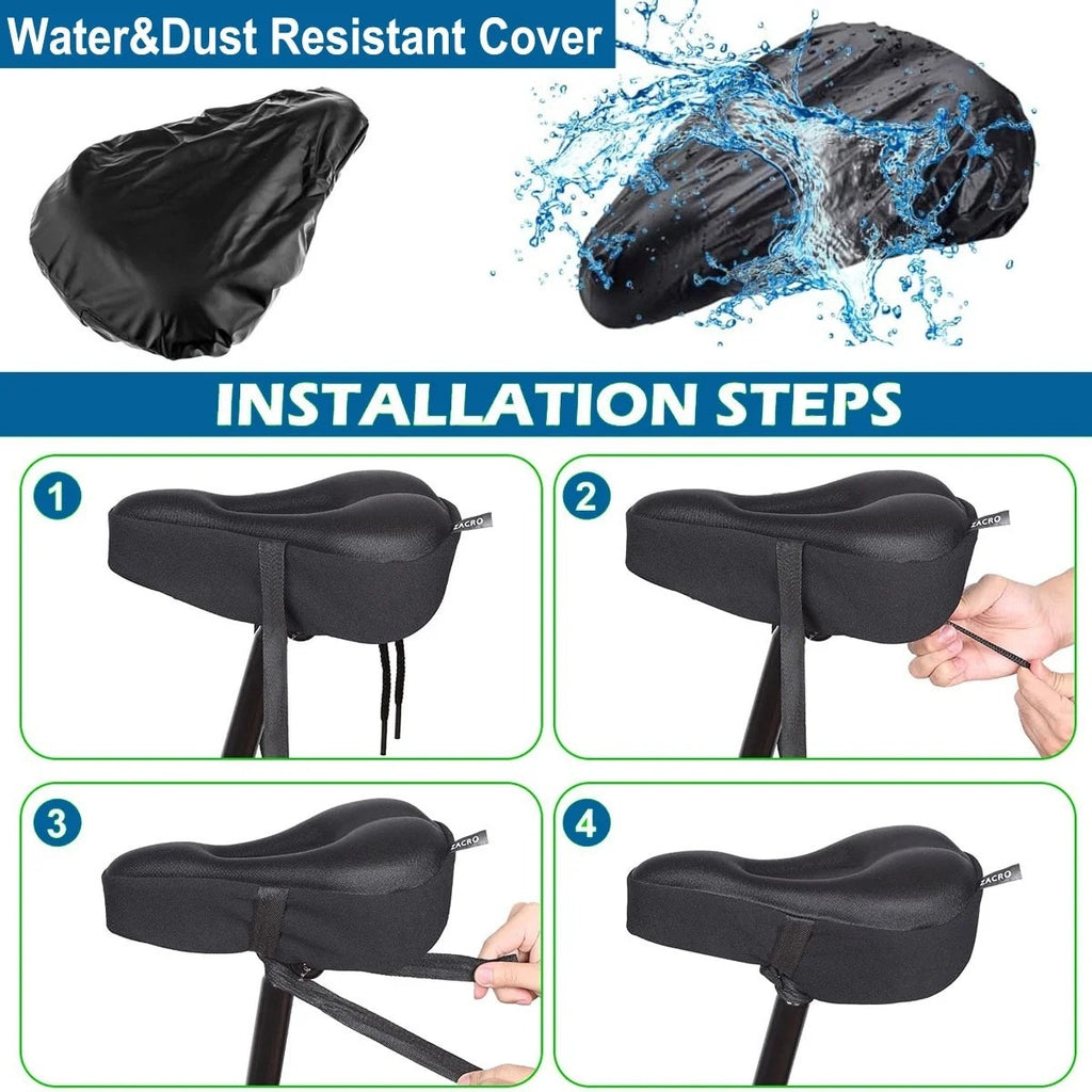 BRAND NEW ~ Black 2-in-1 Bike Seat Gel Padded Comfort Bicycle Cushion Cover