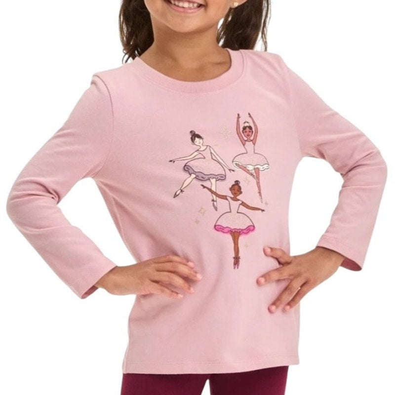 NWT ~ Cat & Jack Long Sleeve Dusty Pink Ballerinas Graphic T-Shirt ~ Toddler 12M