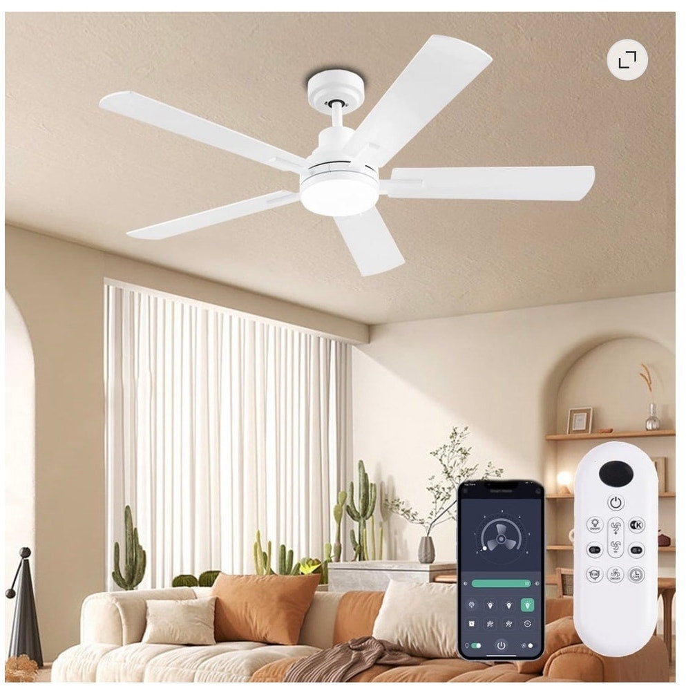 BRAND NEW ~ 52" Low Profile Flush Mount White Ceiling Fan with Lights & Remote