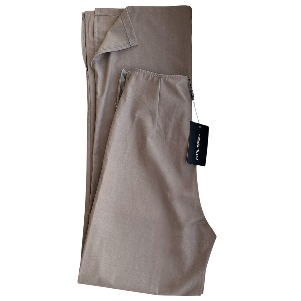 NWT ~ PRETTY LITTLE THING Tan Mushroom Fold Wide Leg Split Hem Trousers Pants ~6