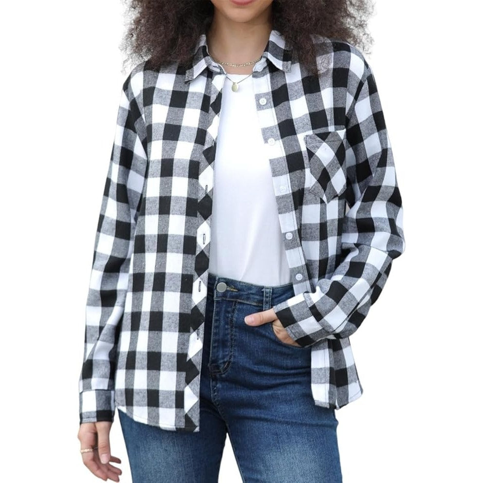 NWT ~ White & Black Soft Buffalo Check Button Up Long Sleeve Casual Shirt ~ 2XL