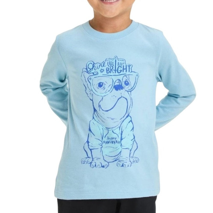 NWT ~ Toddler Boys Long Sleeve Shine Bright Hanukkah Dog Graphic T-Shirt ~ 3T