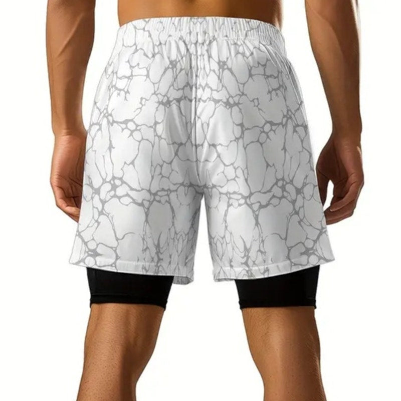 NWT ~ Men's Gray & White 2-in-1 Shorts And Quick Drying Swimming Trunks ~ SMALL
