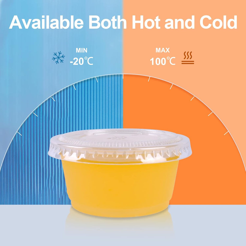 NWT ~ 200 Pack of 2-Ounce Clear Disposable Plastic Jello Shot Cups with Lids