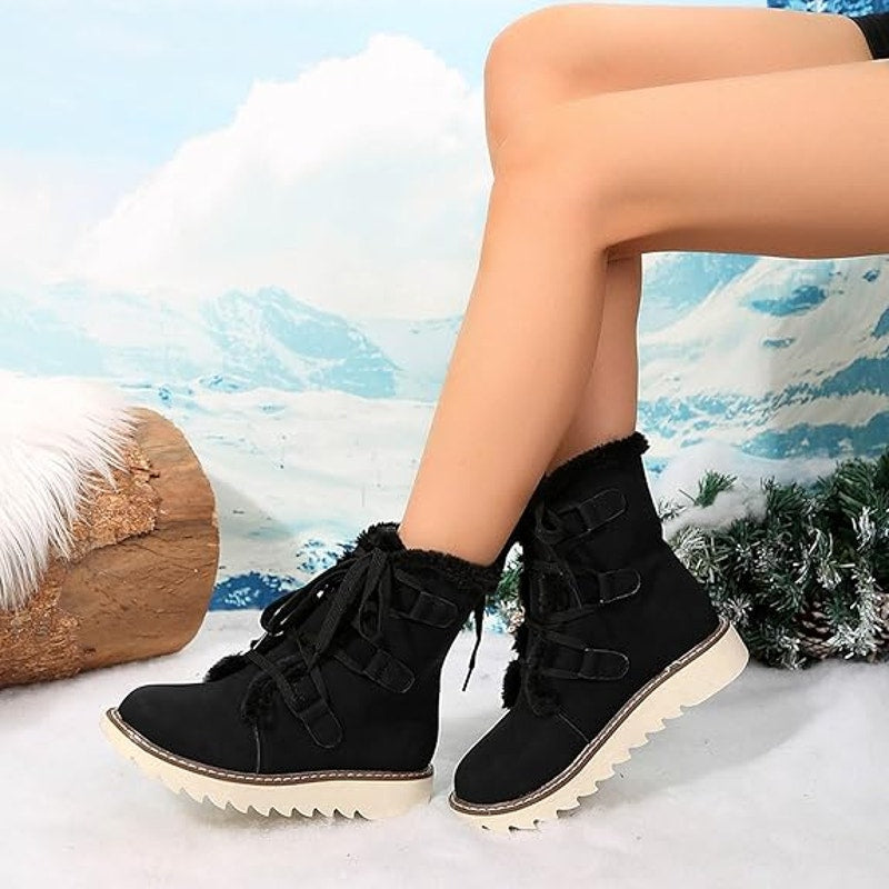NWT ~ Black Faux Suede Fur Lined Lace Up Snow Boots ~ Women's Size 40 (9-9.5)
