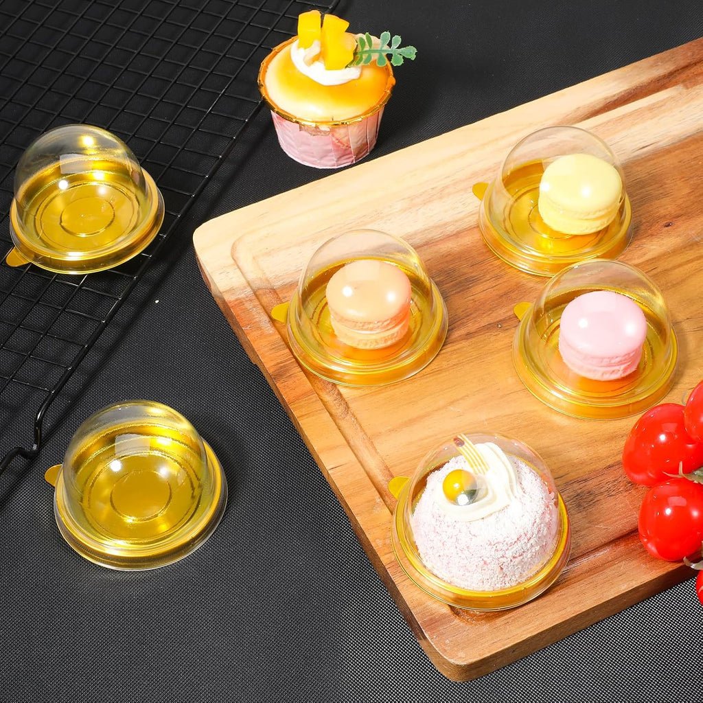 BRAND NEW ~ Set/100 Gold Mini Cupcake Ramekin Clear Dome Lunch Prep Containers
