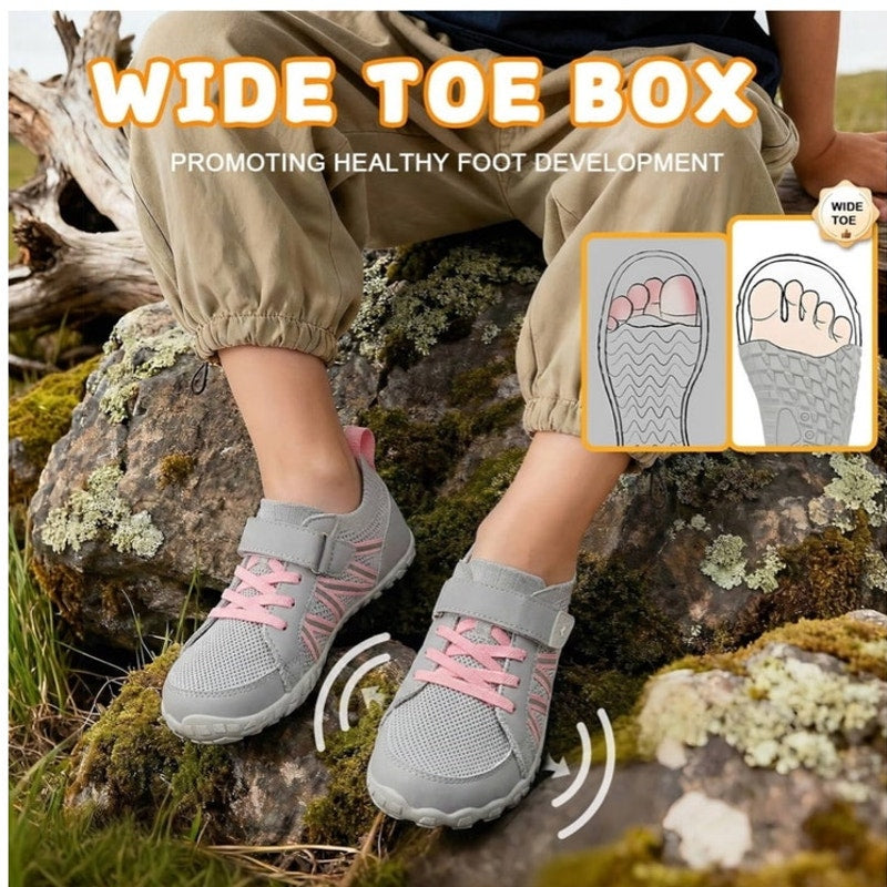 BRAND NEW ~ Kids Gray & Pink Wide Knit Anti-Slip Sneakers Shoes ~ Size 12