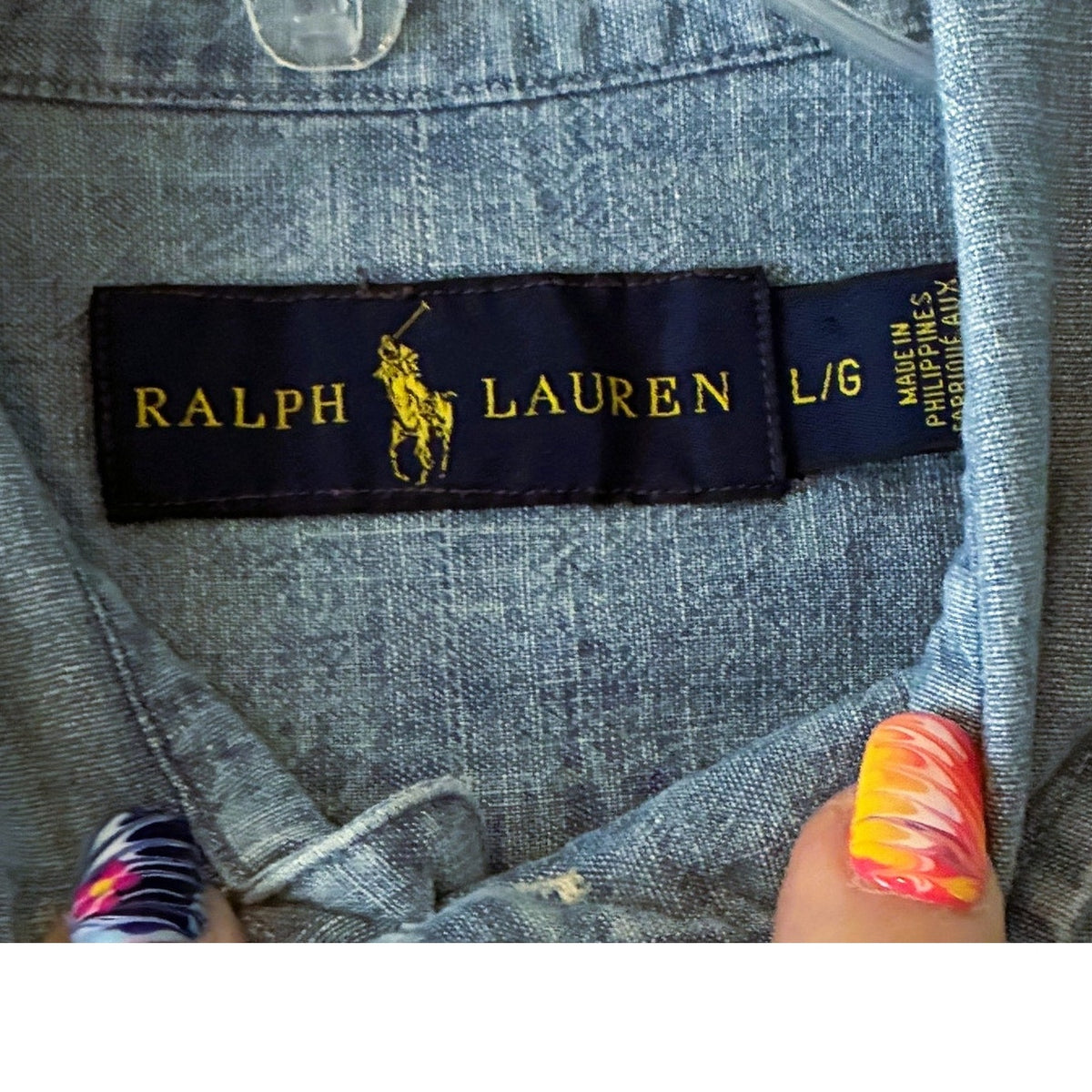 Men's RALPH LAUREN Blue Chambray Button Down Short Sleeve Shirt ~ Size LARGE
