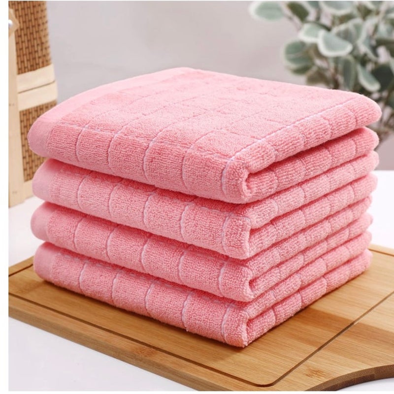 BRAND NEW ~ Set/4 Pink Checked 100% Cotton Soft Terry Cloth Kitchen Dish Towels