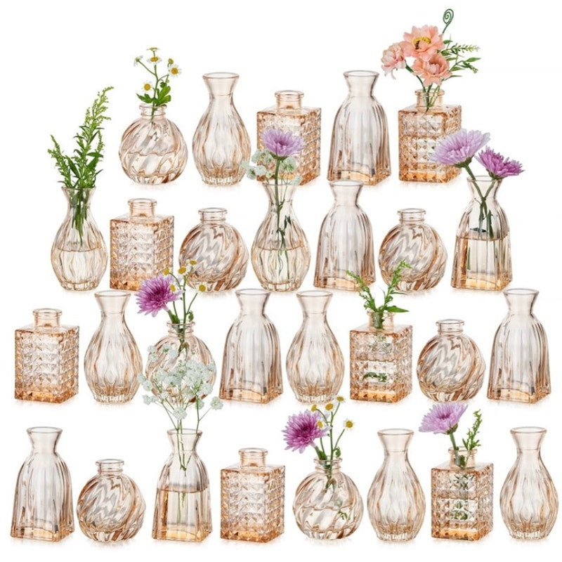 BRAND NEW ~ Set of 28 Small Vintage Champagne Colored Glass Bud Vases