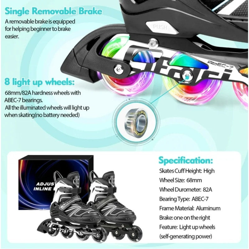 BRAND NEW ~ Adjustable Inline Skates with Illuminating Wheels ~ Boys Girls 12C-2