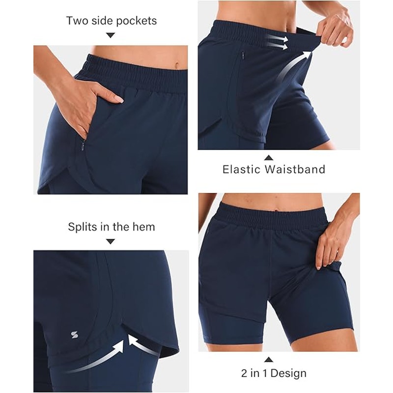 NWT ~ Women's Blue High Waisted 2 in 1 Athletic Running Pockets Shorts ~ Plus 2X