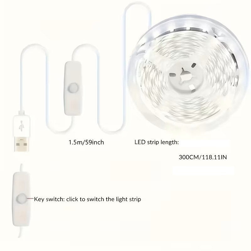 BRAND NEW ~ 10 Feet Long ~ 5V 8W USB White LED Backlight Indoor Strip Lights