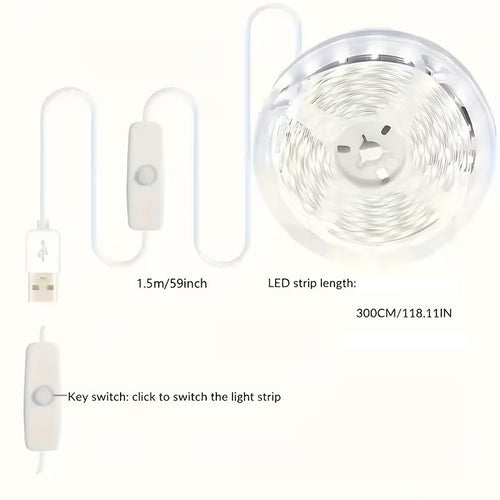 BRAND NEW ~ 10 Feet Long ~ 5V 8W USB White LED Backlight Indoor Strip Lights