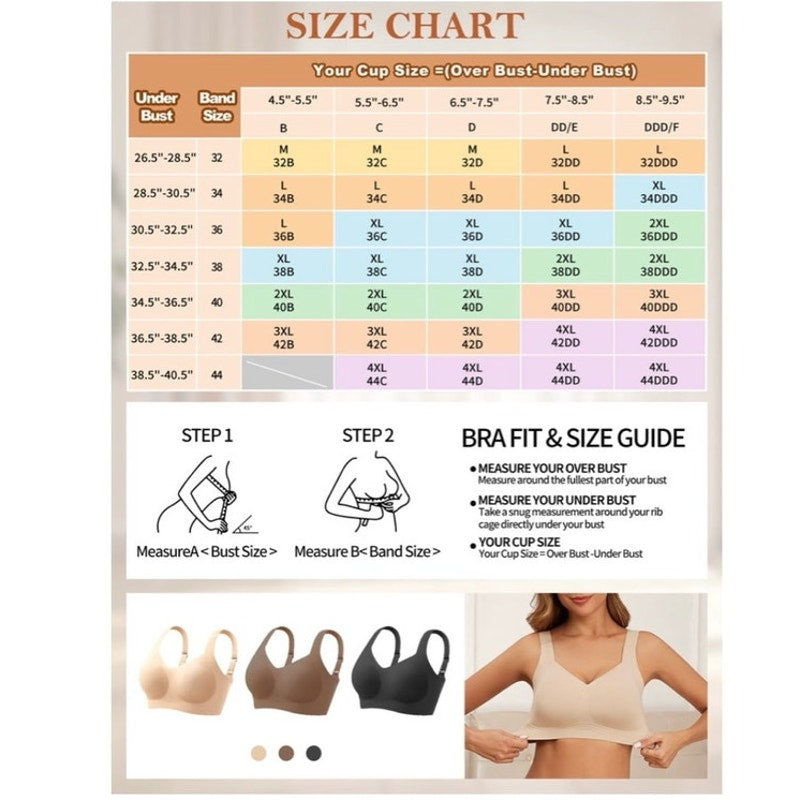 NWT ~ Nude Wireless Push Up Full Coverage Comfort Smoothing Seamless Bra ~ MED.