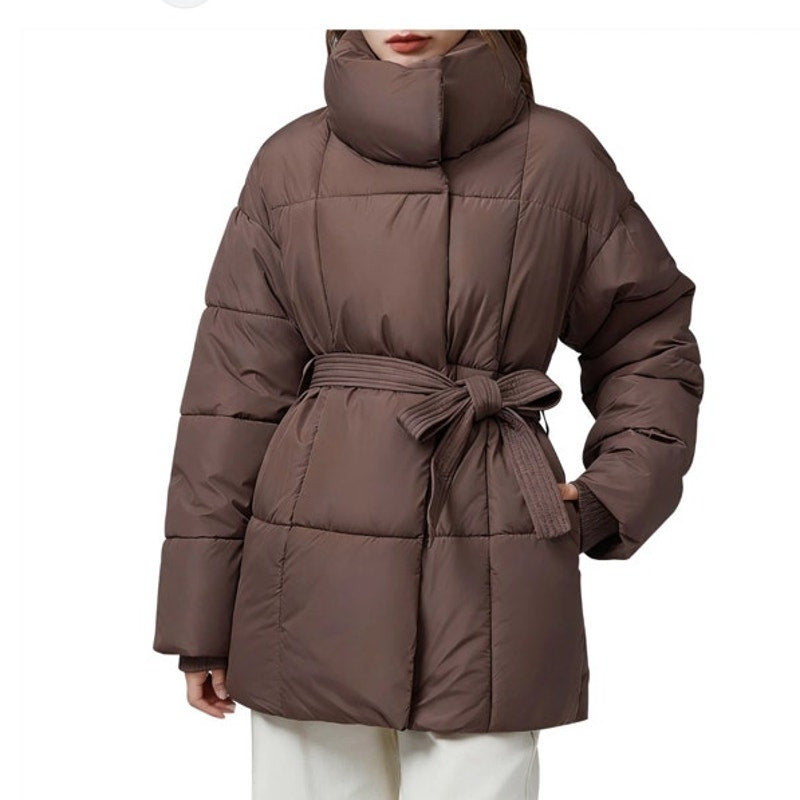 NWT ~ Women's Brown Puffer Jacket Belt & High Collar Winter Coat ~ Plus Size XXL