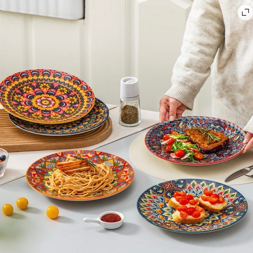 BRAND NEW Set/6 Vancasso Colorful Bohemian 10.5" Ceramic Porcelain Dinner Plates