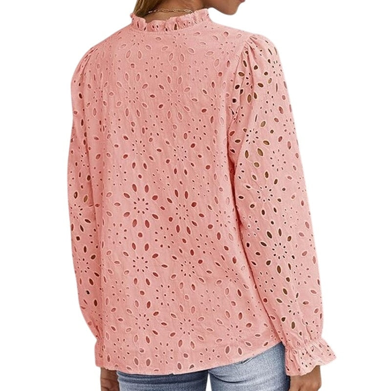 NWT ~ Pink Eyelet Long Sleeve Blouse ~ Lined & Feminine ~ Women's LARGE