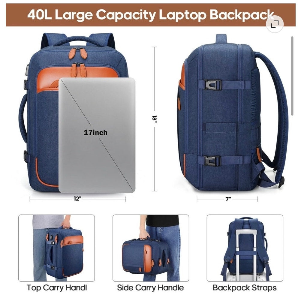 BRAND NEW ~ Blue 40L Waterproof Anti-Theft Travel Backpack & Packing Cubes etc.