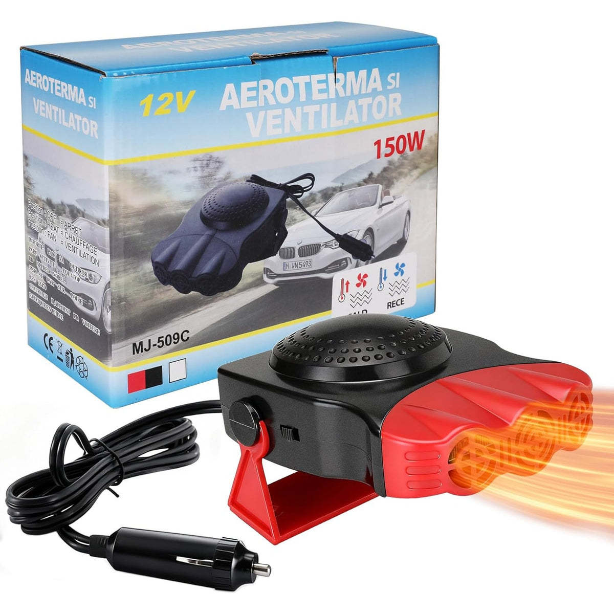 BRAND NEW ~ Red Portable Car Heater Vehicle Defroster 3 Outlets Swivel Bracket