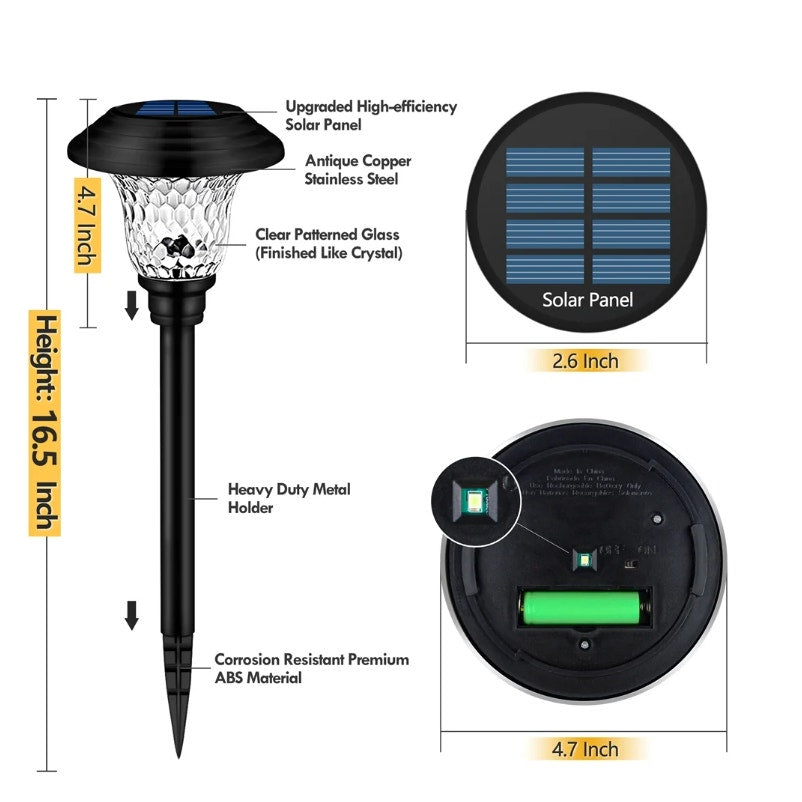 BRAND NEW ~ Set/7 Large Outdoor Solar Glass & Stainless Steel Pathway Lights
