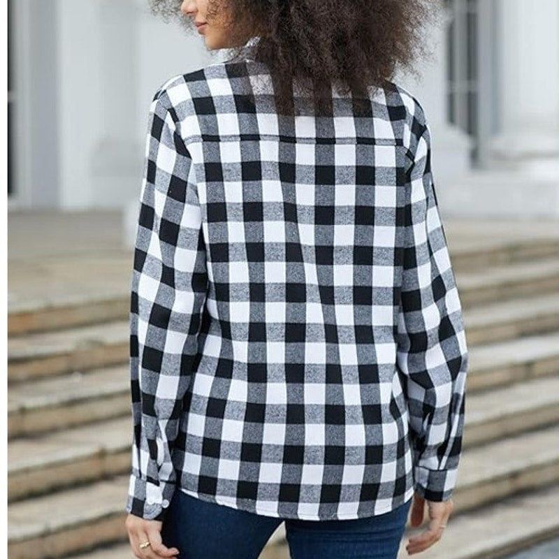 NWT ~ White & Black Soft Buffalo Check Button Up Long Sleeve Casual Shirt ~ 2XL