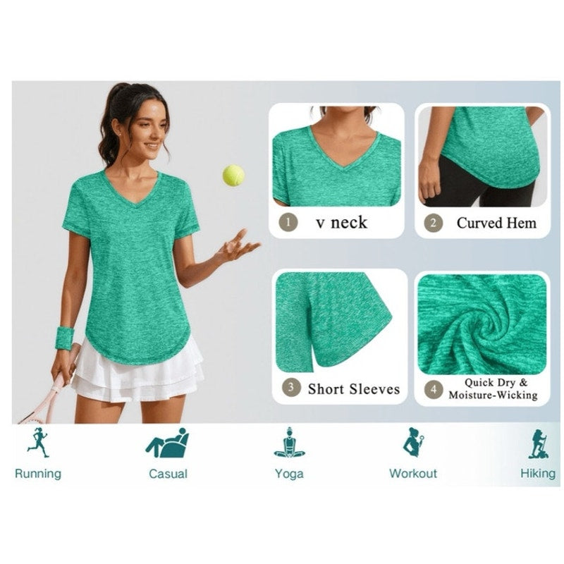 NWT ~ Green Workout Shirt V-Neck Quick Dry Athletic Loose Gym Running Top LARGE
