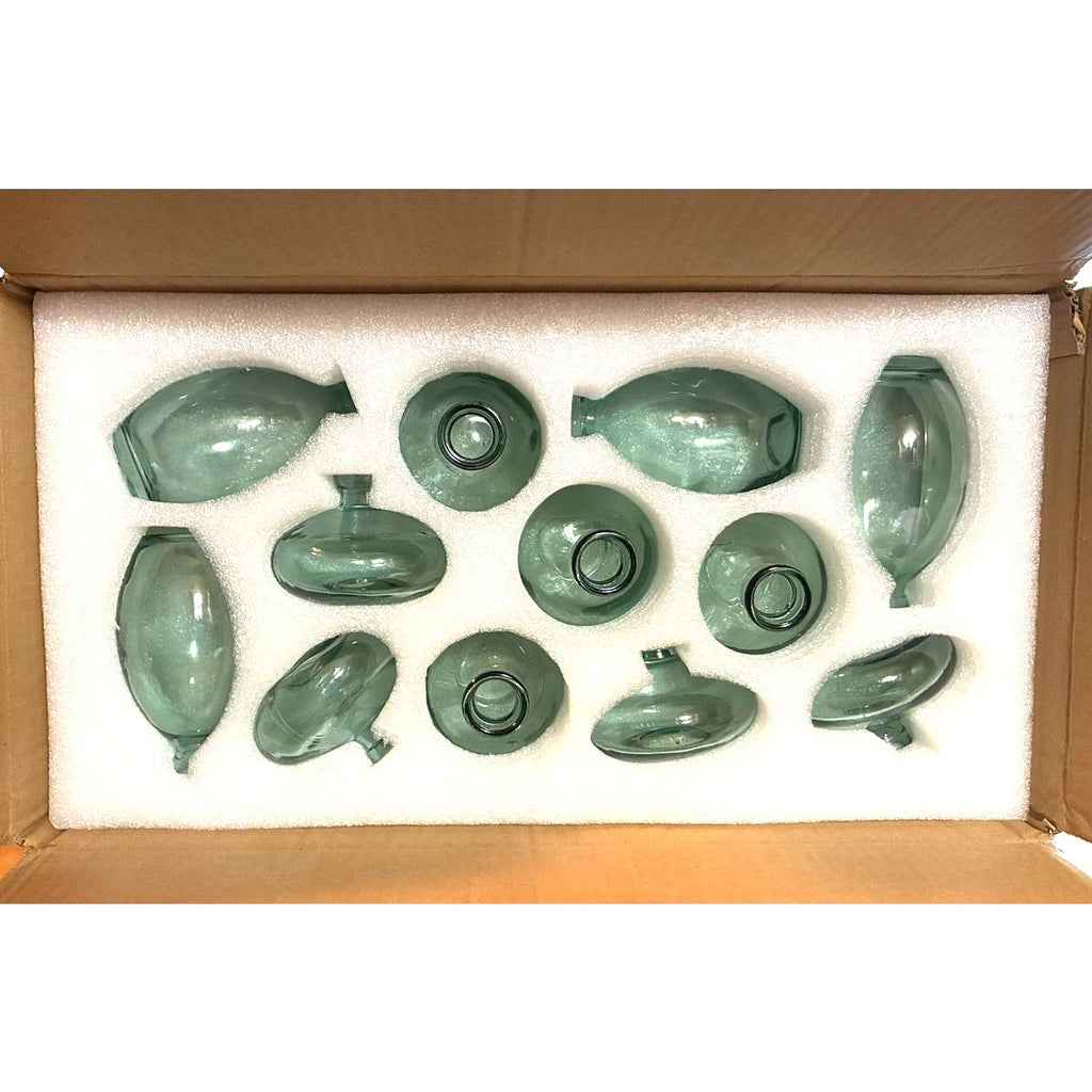 BRAND NEW ~ Set/12 Assorted Green Glass Bud Vases ~ For Flowers & Centerpieces