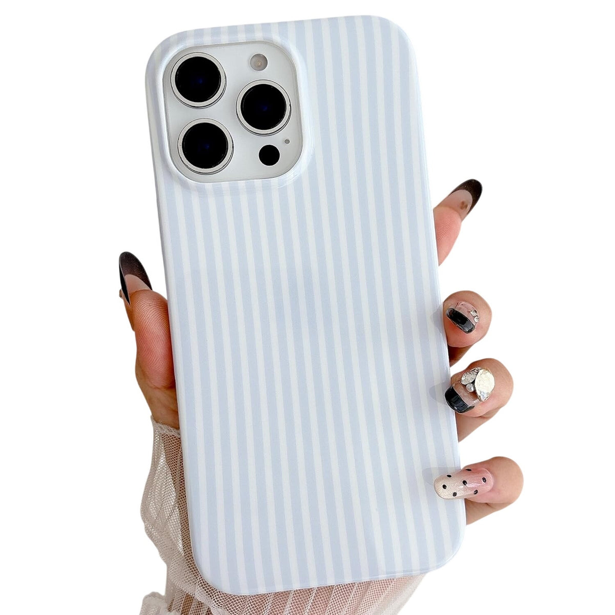 BRAND NEW ~ Light Blue & White Stripe iPhone 15 Pro TPU Shockproof Phone Case