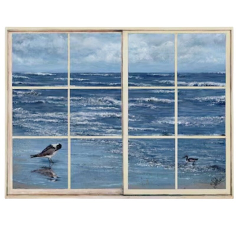 NWT ~ Beach Reflections Through The Window Gallery Wrapped Canvas Art ~32" x 24"