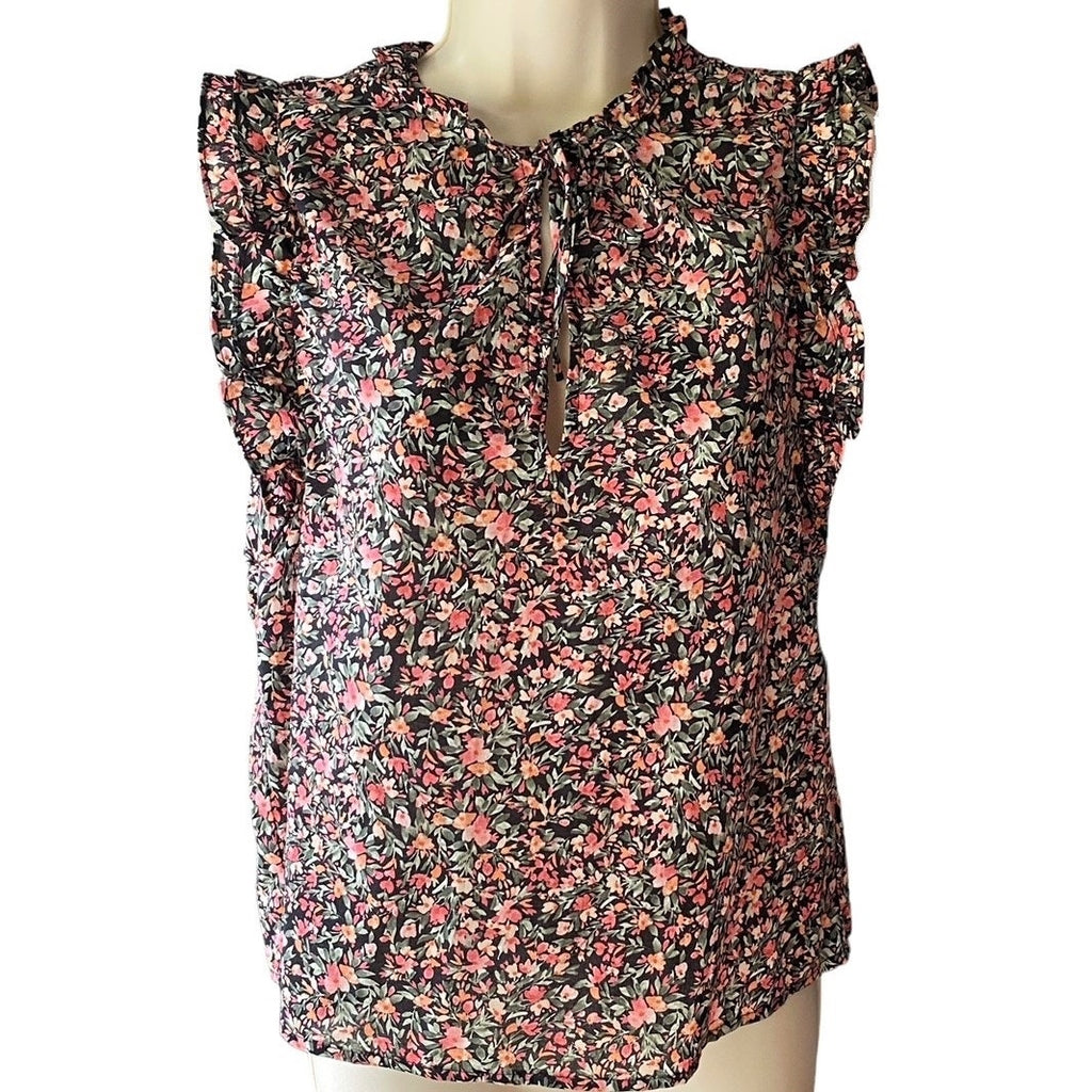 NWT ~ STEVE MADDEN Black Ruffle Calico Sleeveless Blouse Ditsy Top ~ SMALL