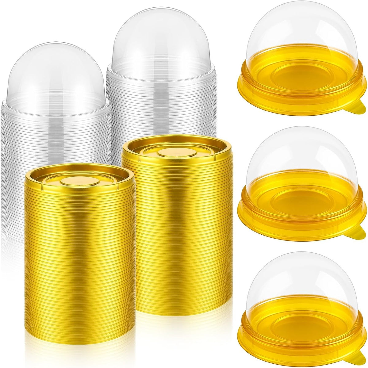 BRAND NEW ~ Set/100 Gold Mini Cupcake Ramekin Clear Dome Lunch Prep Containers