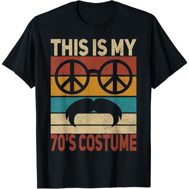 NWT ~ Black 70's Peace Sign & Mustache T-Shirt Top ~ Men's Size SMALL