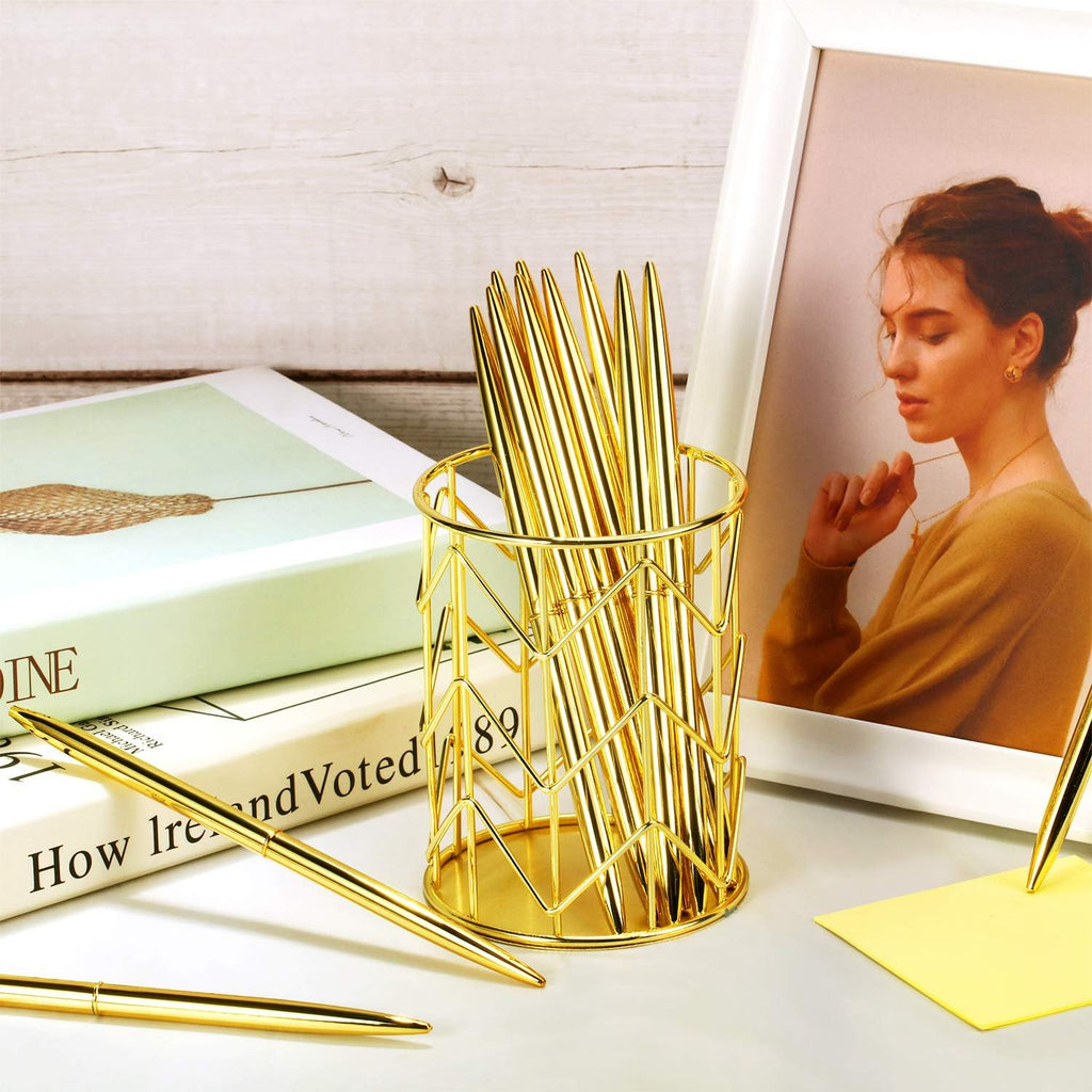 BRAND NEW Set/60 Long Metallic Gold Slim Retractable Lightweight Ballpoint Pens