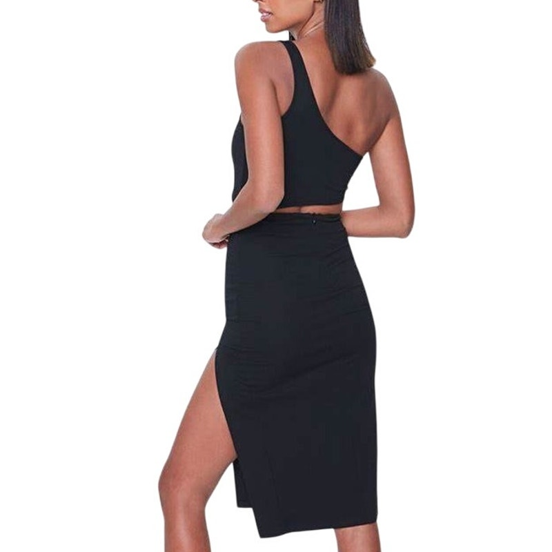 NWT ~ FOREVER 21 Black Cutout 1 Shoulder Bare Midriff Evening Dress ~ SMALL