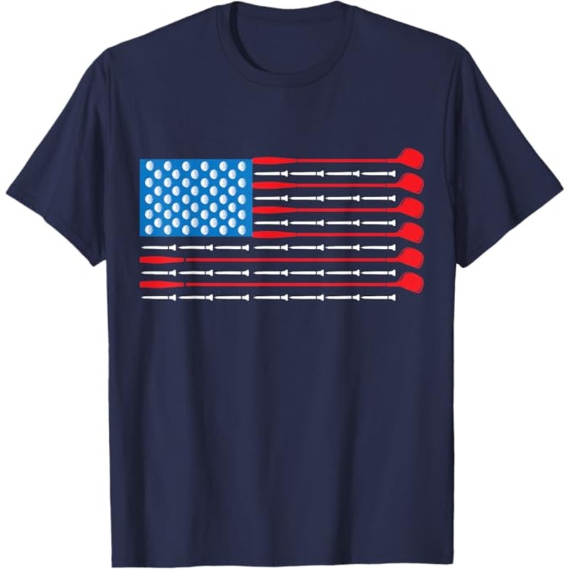 NWT ~ Blue Golf Club & Tee American Flag T-Shirt Top ~ Men's Size LARGE