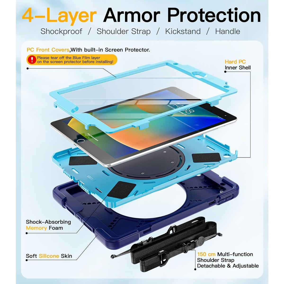 BRAND NEW ~ Rugged Kids Friendly Silicone Case iPad Folding Stand/Handle Grip