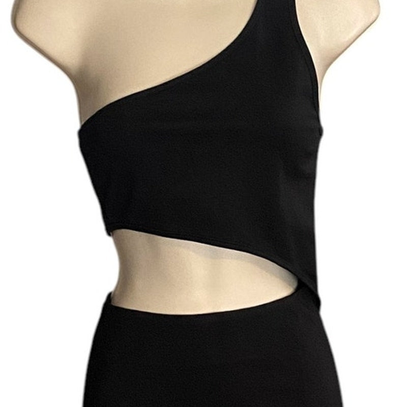 NWT ~ FOREVER 21 Black Cutout 1 Shoulder Bare Midriff Evening Dress ~ SMALL