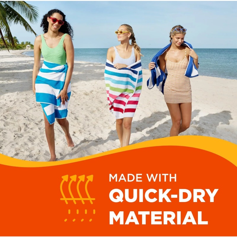 BRAND NEW ~ Set/12 Cabana Stripe Thick Cotton Terry Beach Pool Towel 60"x30"