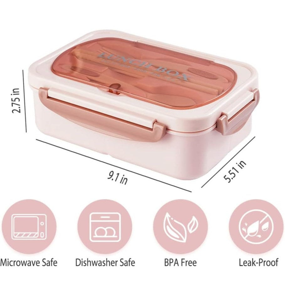 BRAND NEW ~ Pink 1400 ML Leakproof BPA Free Lunch Bento Box Container & Utensils
