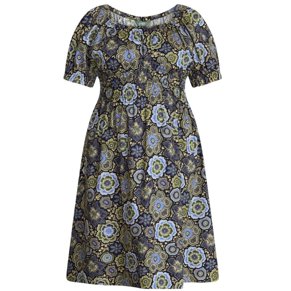 NWT ~ Plus Size Blue Floral Smocked Cotton Midi Dress & Short Puff Sleeves ~ 4X