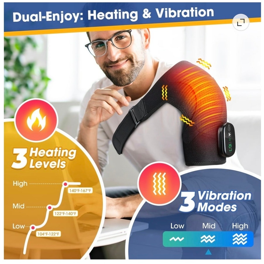 BRAND NEW ~ Heated Massager Shoulder Brace Wrap ~ 3 Heat & Vibration Settings