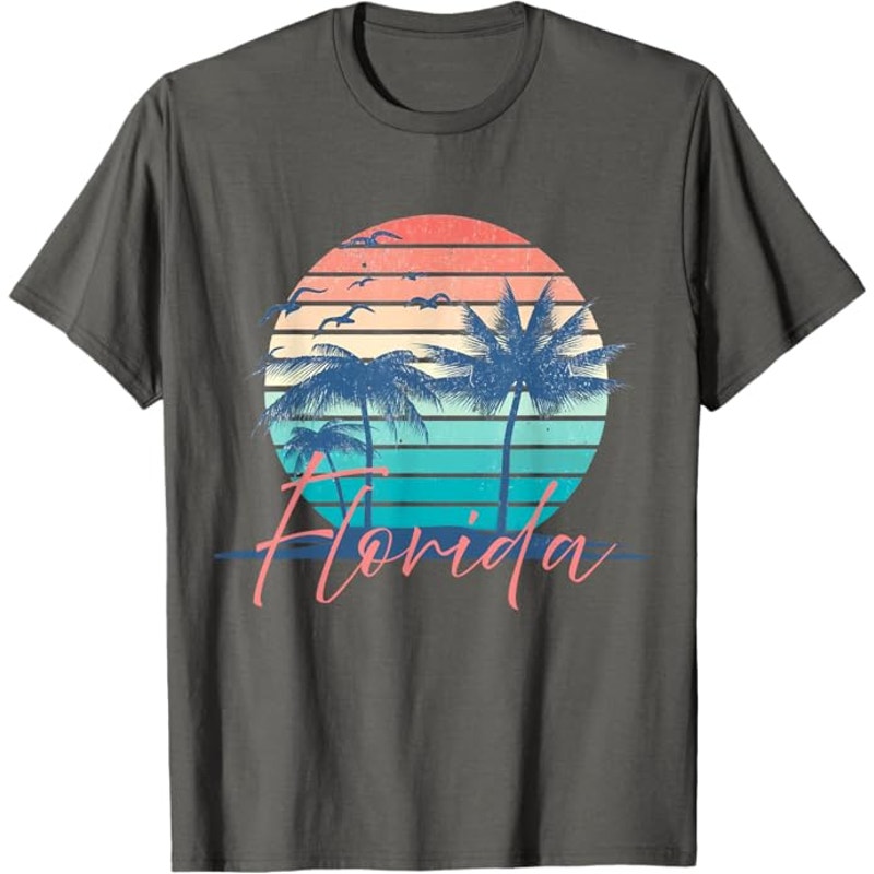 NWT ~ Florida Vintage Summer Vibes Beach Sunset Retro Palm Tree T-Shirt ~ LARGE