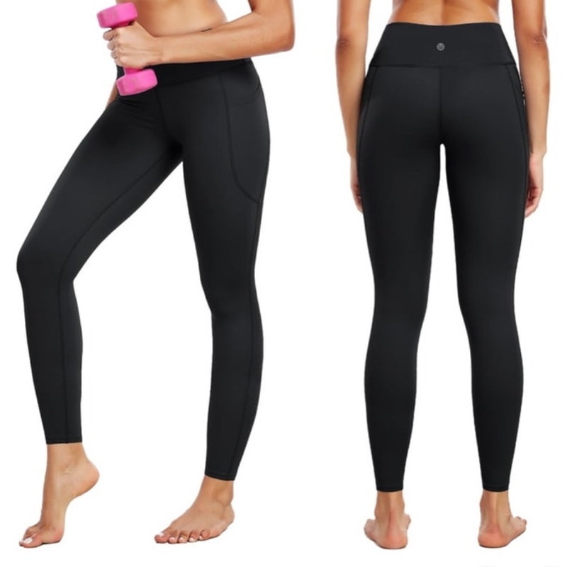 NWT ~ 3 Pairs Compression Workout Leggings High Waist Tummy Control Pockets ~ S