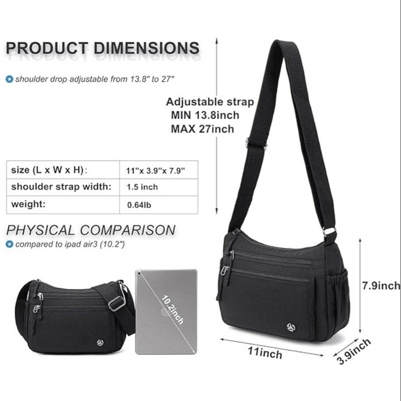 NWT ~ Black Casual Crossbody Bag with Anti-Theft Pocket Water-Resistant Purse